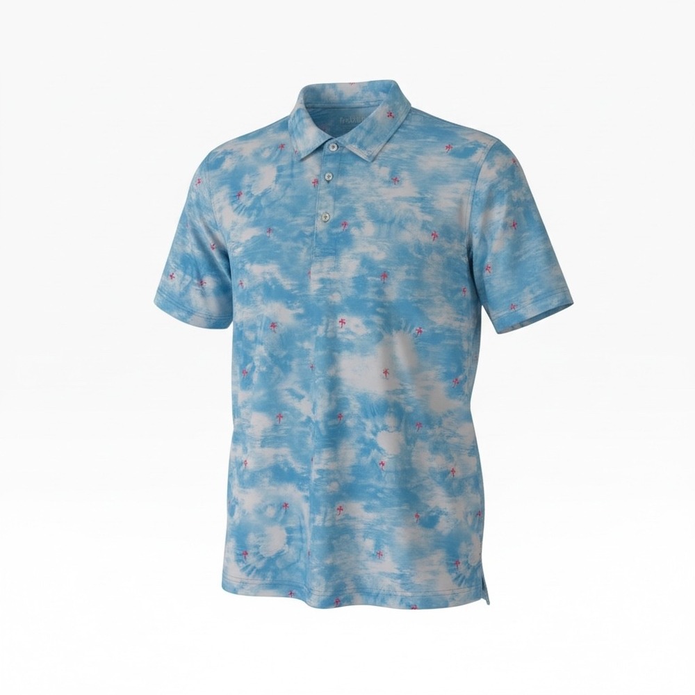 Chubbies Mens XXL Performance Polo Shirt Blue Tie Dye Pink Palm Trees Stretch